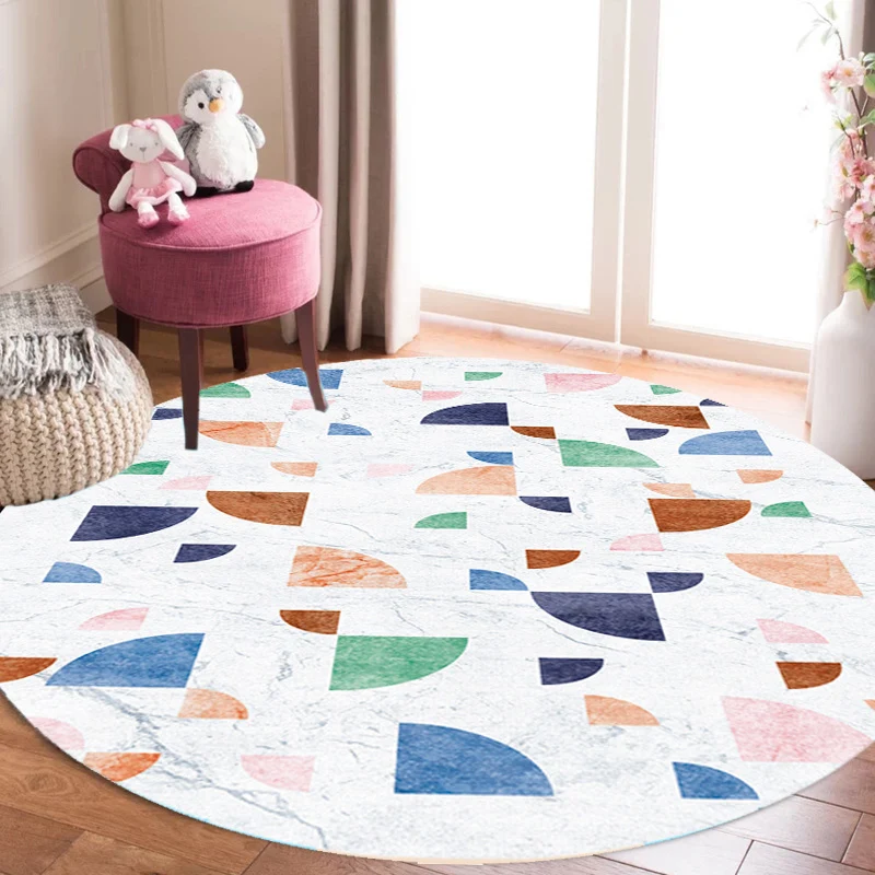 Mehrfarbiger Farbblock-Teppich mit geometrischem Muster, moderner Polyester-Teppich, waschbar, rutschfest, haustierfreundl...