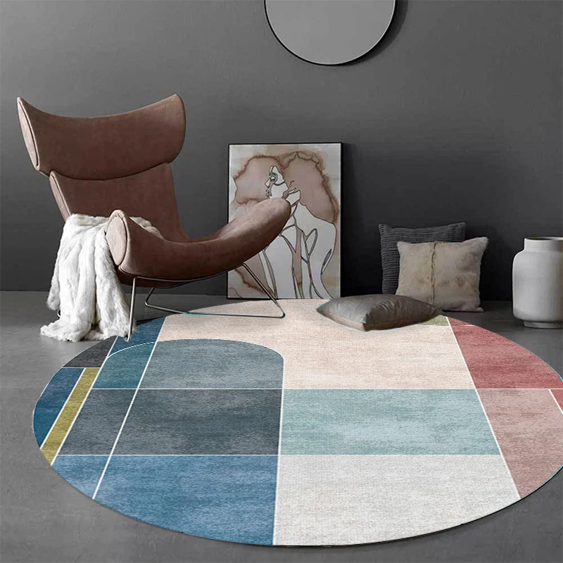 Mehrfarbiger Farbblock-Teppich mit geometrischem Muster, moderner Polyester-Teppich, waschbar, rutschfest, haustierfreundl...