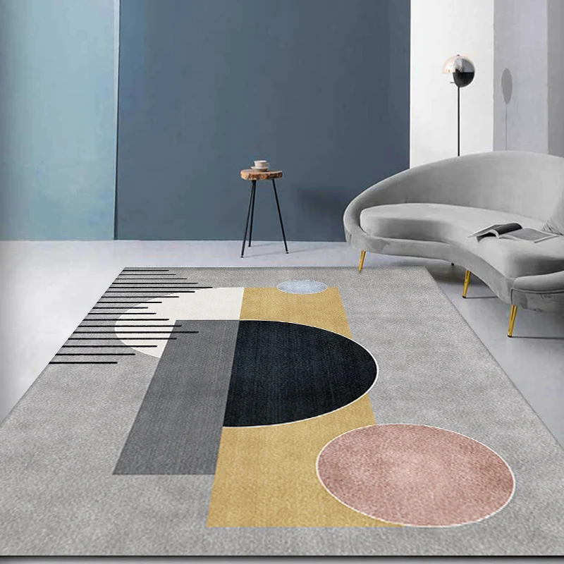 Mehrfarbiger, geometrischer Colorblock-Teppich aus Polyester, moderner Teppich, waschbarer Teppich mit rutschfester Rückse...
