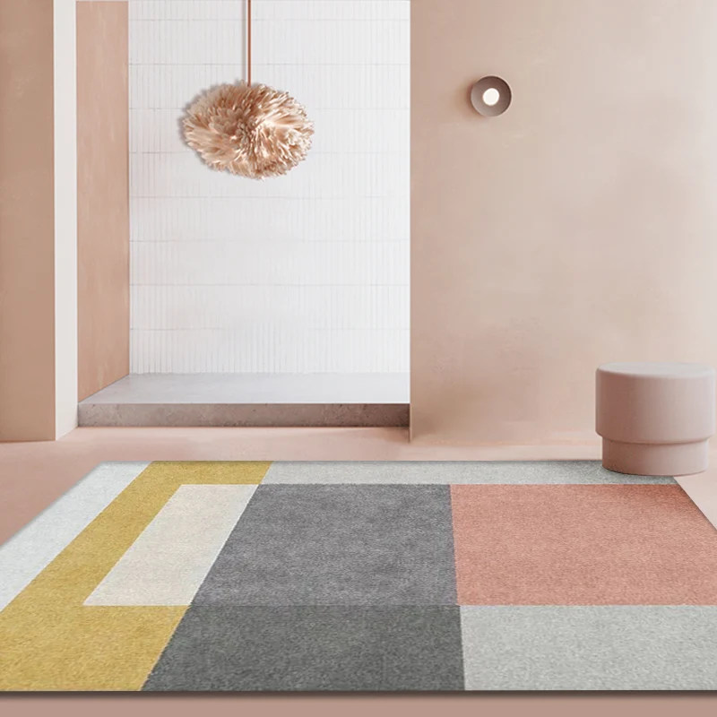 Mehrfarbiger, geometrischer Colorblock-Teppich aus Polyester, moderner Teppich, waschbarer Teppich mit rutschfester Rückse...
