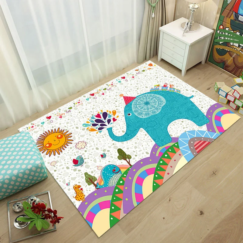 Mehrfarbiger Kinderzimmerteppich, beruhigender Märchenteppich, rutschfester, maschinenwaschbarer Teppich aus Polyester Cle...