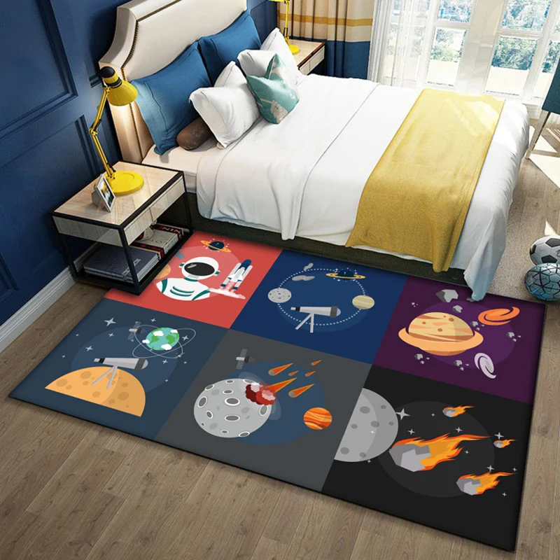 Mehrfarbiger Kinderzimmerteppich mit niedlichem Cartoon-Tiermuster, Polyester, haustierfreundlich, pflegeleichter Teppich...