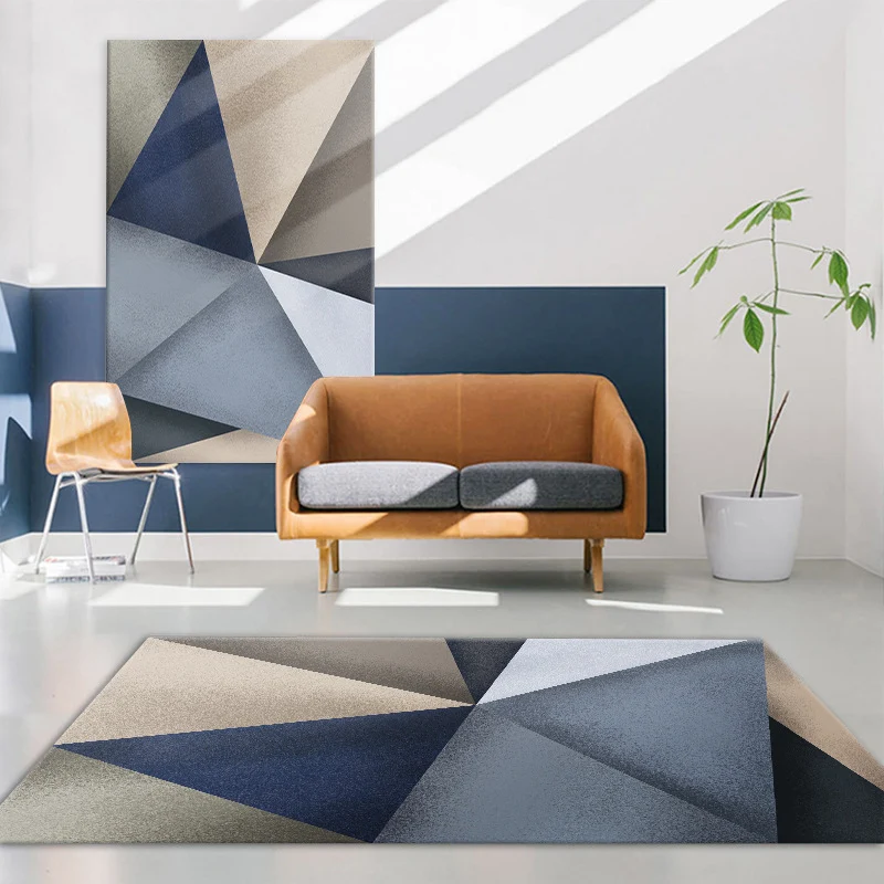Mehrfarbiger moderner Teppich aus Polyester mit geometrischem Muster, haustierfreundlich, maschinenwaschbar, rutschfester...