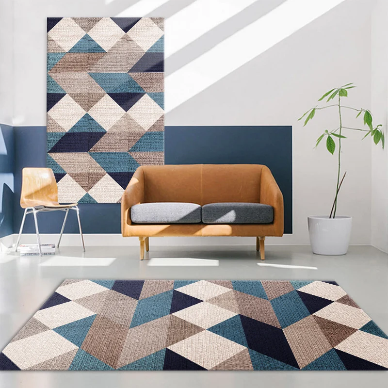 Mehrfarbiger moderner Teppich aus Polyester mit geometrischem Muster, haustierfreundlich, maschinenwaschbar, rutschfester...