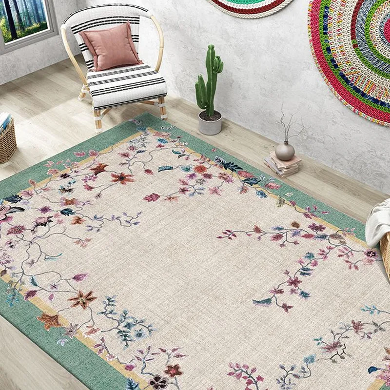 Mehrfarbiger orientalischer Teppich aus Polyester mit Blumenmuster, haustierfreundlich, waschbar, rutschfester Teppich zur...