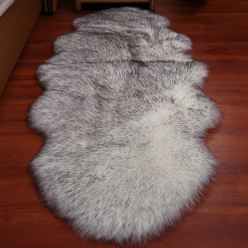 Mehrfarbiger Schlafzimmer-Fußteppich, legerer, einfarbiger Teppich, Kunstfell, maschinenwaschbar, schmutzabweisend, rutsch...