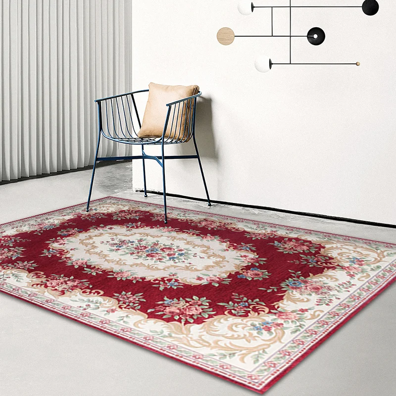 Mehrfarbiger Schlafzimmerteppich mit Vintage-Blumenmuster, Polyester, haustierfreundlich, waschbar, rutschfeste Rückseite...