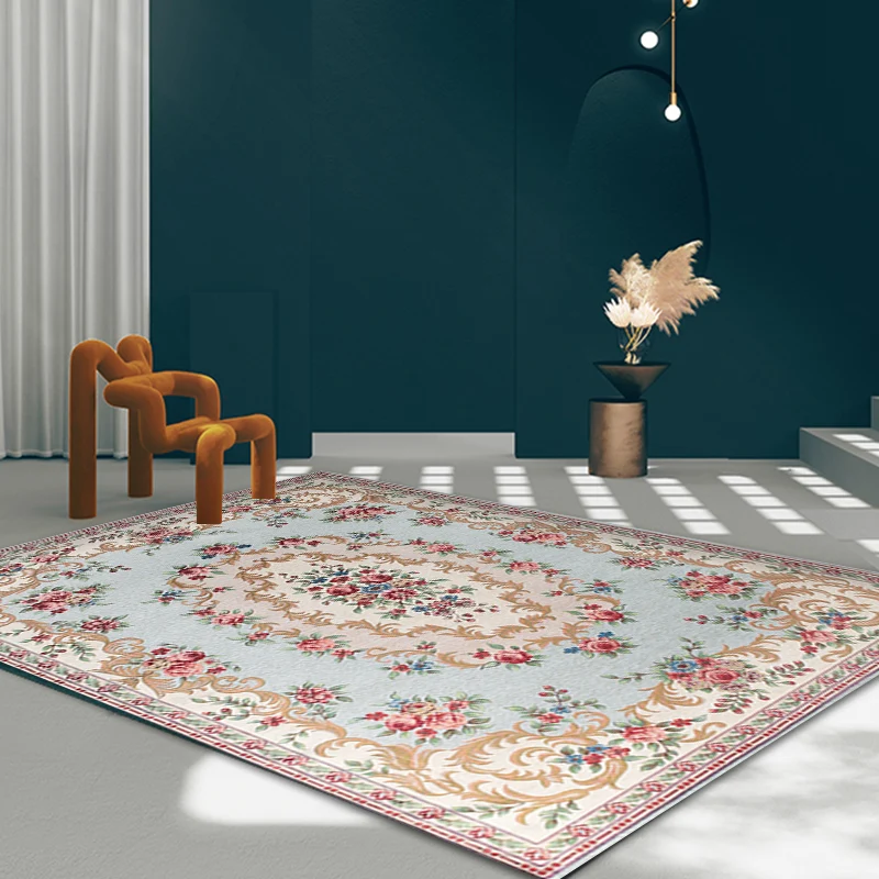 Mehrfarbiger Schlafzimmerteppich mit Vintage-Blumenmuster, Polyester, haustierfreundlich, waschbar, rutschfeste Rückseite...