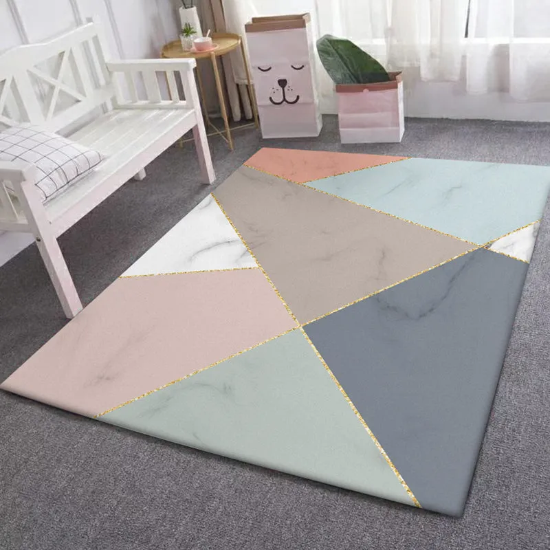 Mehrfarbiger Schlafzimmerteppich, moderner Farbblock-Marmor-Musterteppich mit unregelmäßiger Form, waschbarer Polyester-Te...
