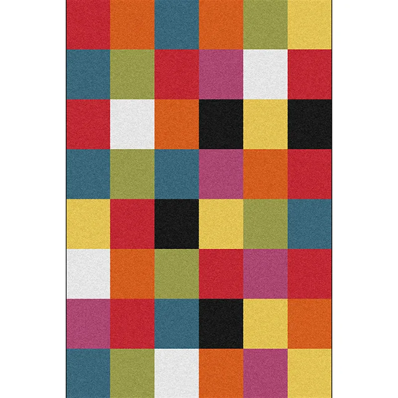 Mehrfarbiger Schlafzimmerteppich, moderner Teppich mit Karomuster, Polyester, haustierfreundlich, rutschfester Teppich Cle...