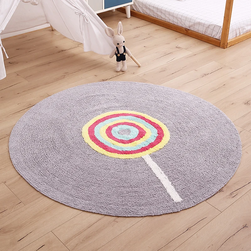 Mehrfarbiger Teppich mit Lollipop-Druck, Baumwoll-Komfortteppich, haustierfreundlich, waschbar, pflegeleichter Teppich für...