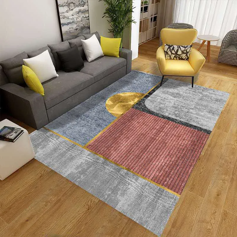 Mehrfarbiger Wohnzimmerteppich, geometrischer Mid-Century-Teppich, waschbarer, rutschfester, haustierfreundlicher Teppich...