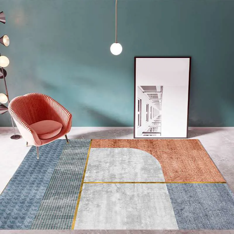 Mehrfarbiger Wohnzimmerteppich, geometrischer Mid-Century-Teppich, waschbarer, rutschfester, haustierfreundlicher Teppich...