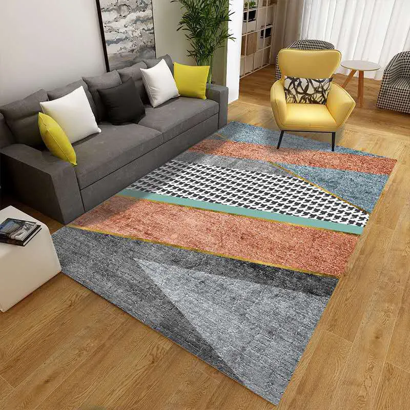Mehrfarbiger Wohnzimmerteppich, geometrischer Mid-Century-Teppich, waschbarer, rutschfester, haustierfreundlicher Teppich...