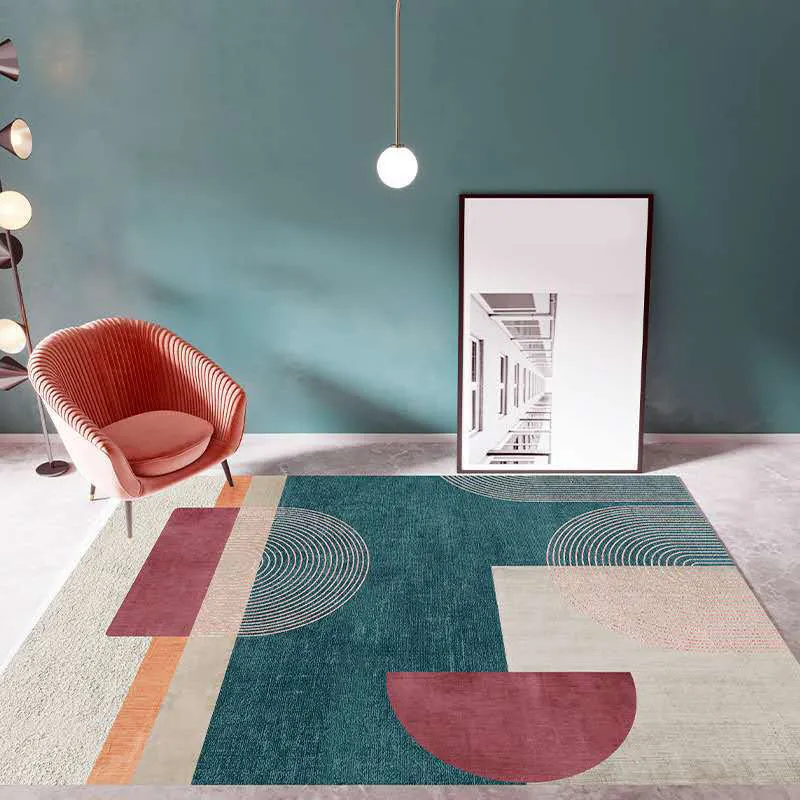 Mehrfarbiger Wohnzimmerteppich, geometrischer Mid-Century-Teppich, waschbarer, rutschfester, haustierfreundlicher Teppich...