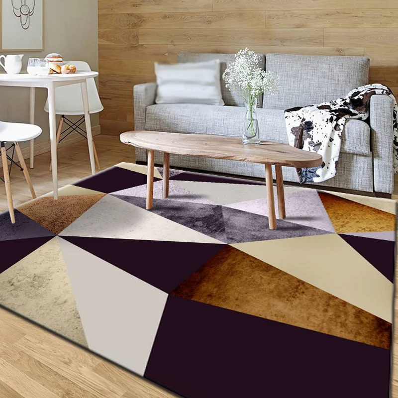 Mehrfarbiger Wohnzimmerteppich, minimalistischer Teppich mit geometrischem Muster, Polyester, waschbar, rutschfeste Unters...