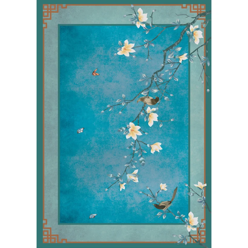 Mehrfarbiger Wohnzimmerteppich mit chinesischem Blumenmuster, Innenteppich, Polypropylen-Teppich mit rutschfester Rückseit...