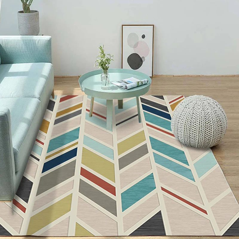 Mehrfarbiger Wohnzimmerteppich, moderner geometrischer 3D-Illusionsteppich, Synthetik, rutschfeste Rückseite, schmutzabwei...