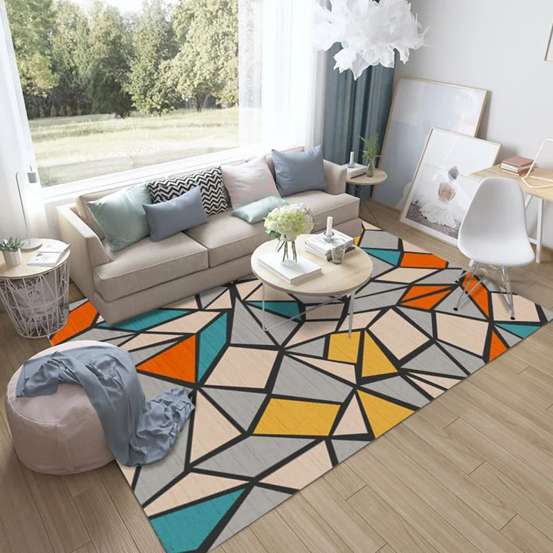 Mehrfarbiger Wohnzimmerteppich, moderner geometrischer 3D-Illusionsteppich, Synthetik, rutschfeste Rückseite, schmutzabwei...