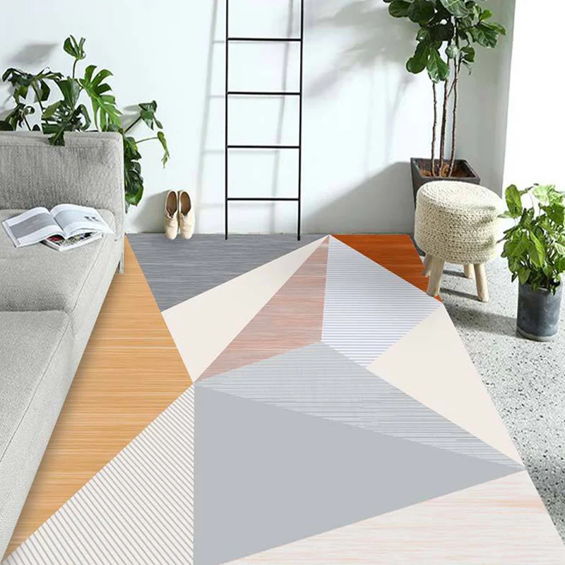 Mehrfarbiger Wohnzimmerteppich, zeitgenössischer Teppich mit geometrischem Muster, Polyester, waschbar, rutschfeste Unters...