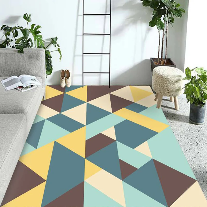 Mehrfarbiger Wohnzimmerteppich, zeitgenössischer Teppich mit geometrischem Muster, Polyester, waschbar, rutschfeste Unters...