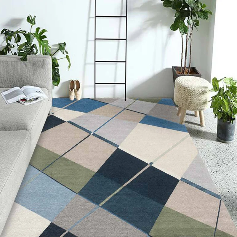 Mehrfarbiger Wohnzimmerteppich, zeitgenössischer Teppich mit geometrischem Muster, Polyester, waschbar, rutschfeste Unters...