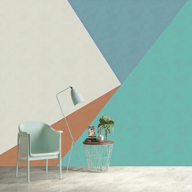 Mid-Century Triangle Murals Tapete Blau und Grün, wasserfeste Wanddekoration für das Esszimmer Clearhalo