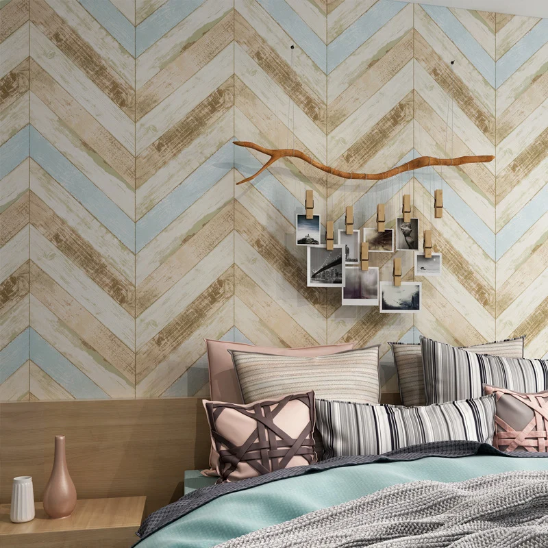 Minimalistische beige Retro-Chevron-Holztapete, 31' L x 20,5" B, nicht geklebt Clearhalo