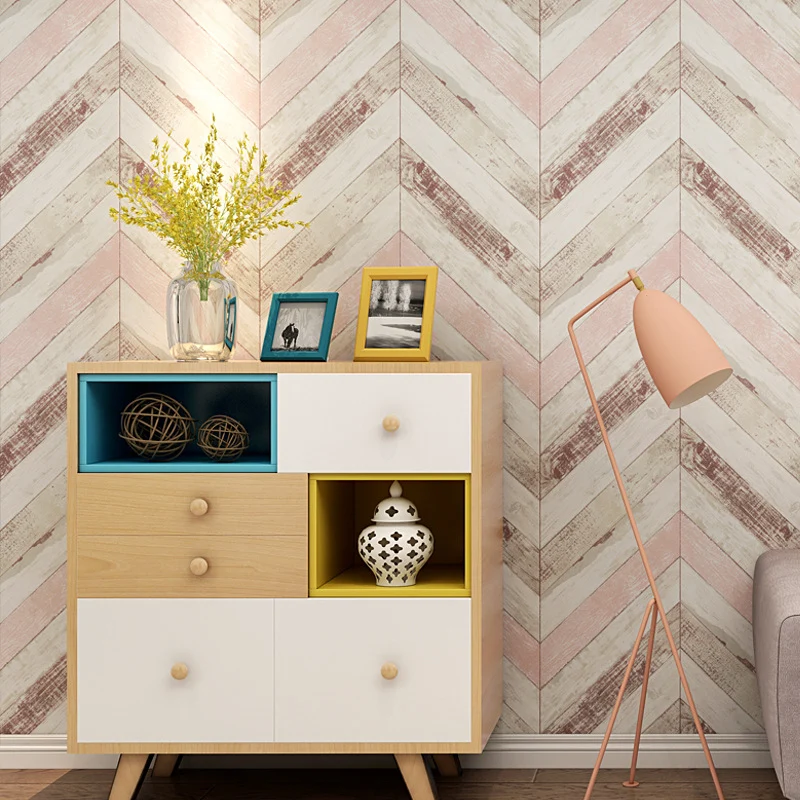 Minimalistische beige Retro-Chevron-Holztapete, 31' L x 20,5" B, nicht geklebt Clearhalo