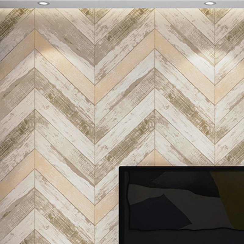 Minimalistische beige Retro-Chevron-Holztapete, 31' L x 20,5" B, nicht geklebt Clearhalo