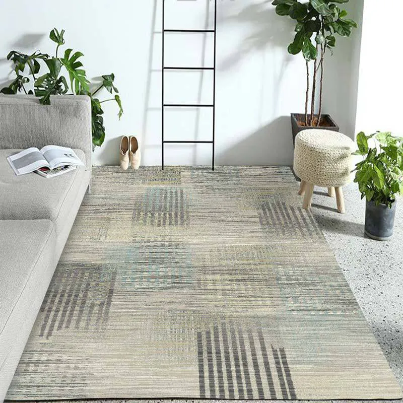 Minimalistischer moderner Teppich Braun mit abstraktem Streifendruck, waschbarer Teppich aus Polyester für das Wohnzimmer...