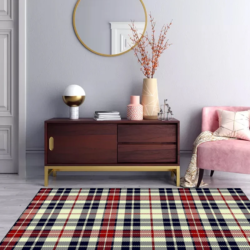Minimalistischer moderner Teppich mit gelbem Tartan-Streifenmuster, Teppich aus Polyester mit rutschfester Rückseite für d...