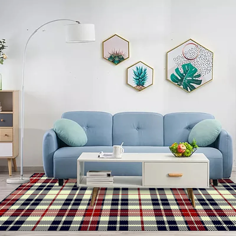 Minimalistischer moderner Teppich mit gelbem Tartan-Streifenmuster, Teppich aus Polyester mit rutschfester Rückseite für d...