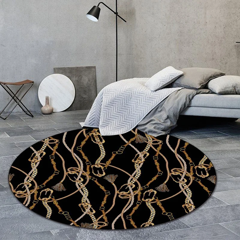 Minimalistischer moderner Teppich mit schwarzem Kettenquastenmuster, Teppich aus Polyester, haustierfreundlich, rutschfest...