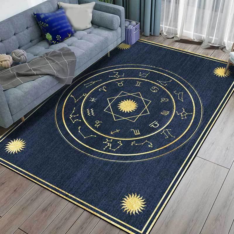 Minimalistischer Neuheitsteppich blauem Geometrie-Sternbild-Sonnenmuster-Teppich, rutschfester Polyester-Teppich für die H...