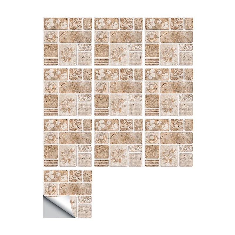 Moderne florale Marmor-Tapetenpaneele, braune griechische Fliesen, selbstklebende Wandkunst für die Küche Clearhalo