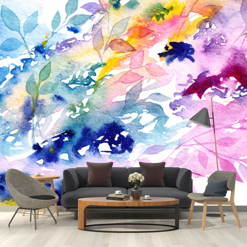 Moderne Kunst-Pflanzenmalerei, Wandgemälde, lila-blau, wasserabweisende Wanddekoration für den Flur Clearhalo