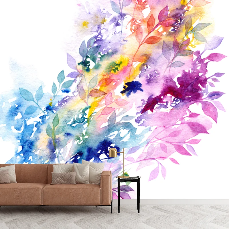 Moderne Kunst-Pflanzenmalerei, Wandgemälde, lila-blau, wasserabweisende Wanddekoration für den Flur Clearhalo