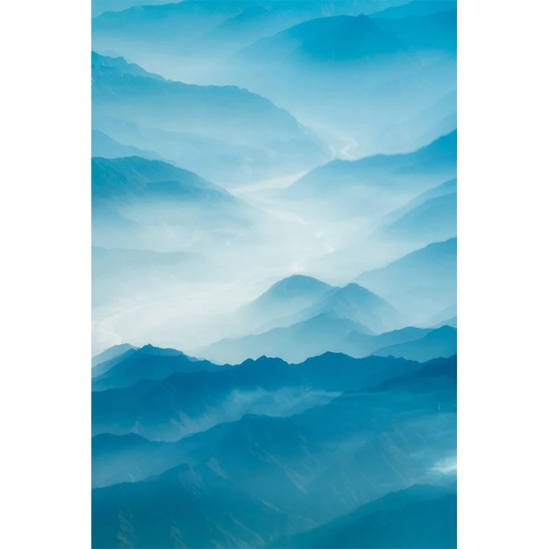 Moderne Landschaftstapete, Blauer Smoggy-Berg mit geschwungenem Fluss Clearhalo