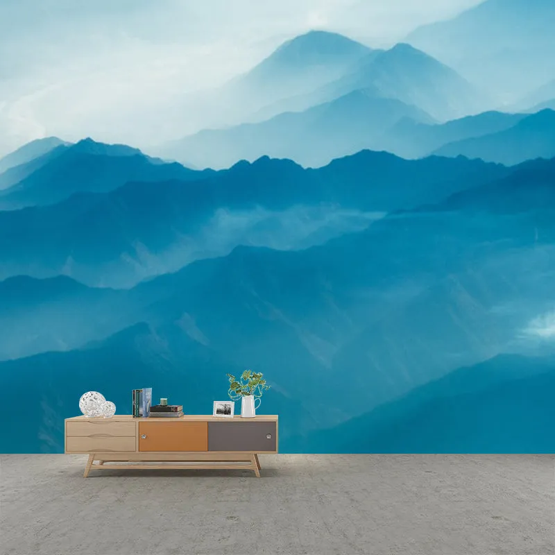 Moderne Landschaftstapete, Blauer Smoggy-Berg mit geschwungenem Fluss Clearhalo
