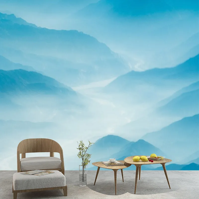 Moderne Landschaftstapete, Blauer Smoggy-Berg mit geschwungenem Fluss Clearhalo