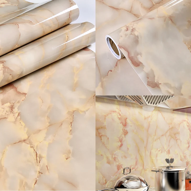 Moderne, selbstklebende Kunstmarmor-Tapete, weiche, temporäre Wandkunst für das Badezimmer Clearhalo