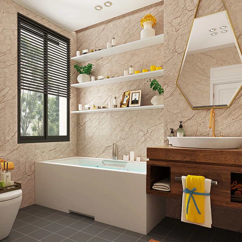 Moderne, selbstklebende Kunstmarmor-Tapete, weiche, temporäre Wandkunst für das Badezimmer Clearhalo