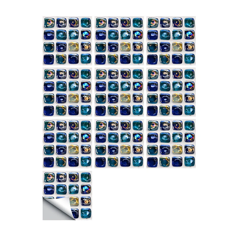 Moderne selbstklebende Wanddekoration mit Fliesenmuster, blauer Mosaikeffekt für die Küche, 10 Stück Clearhalo