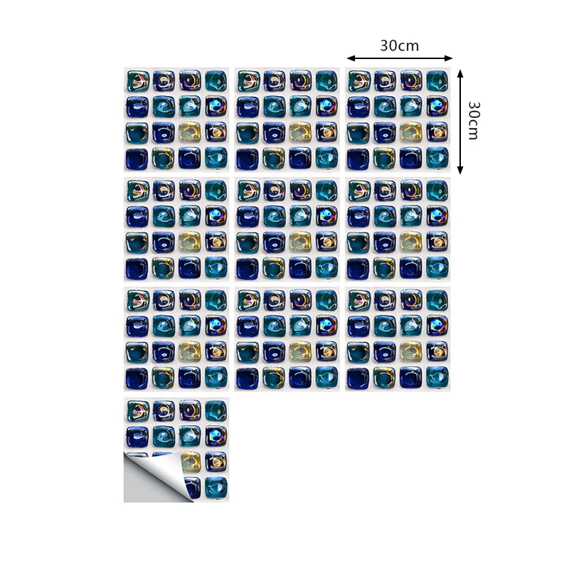 Moderne selbstklebende Wanddekoration mit Fliesenmuster, blauer Mosaikeffekt für die Küche, 10 Stück Clearhalo