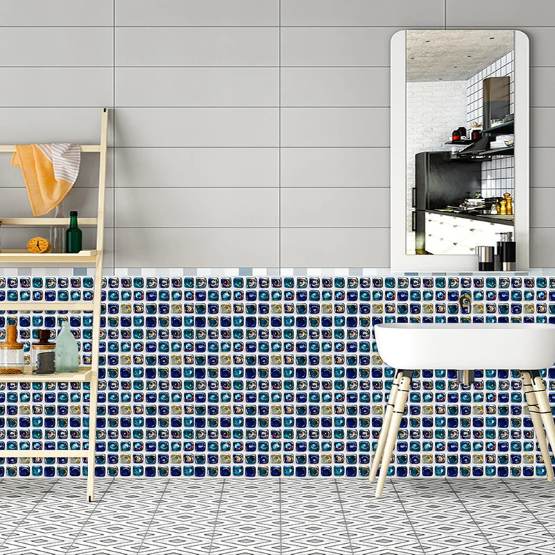 Moderne selbstklebende Wanddekoration mit Fliesenmuster, blauer Mosaikeffekt für die Küche, 10 Stück Clearhalo