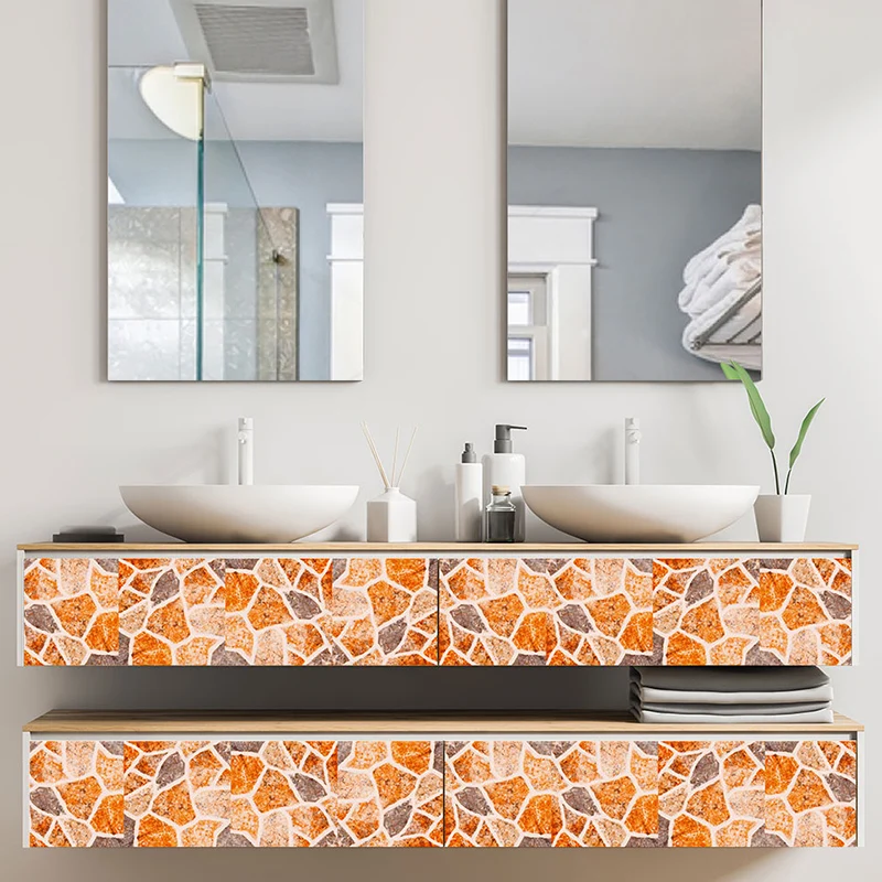 Moderne Tapete Kieselstein-Optik, selbstklebende Wanddekoration für Badezimmer, Orange, 2,4 x 20,3 cm Clearhalo