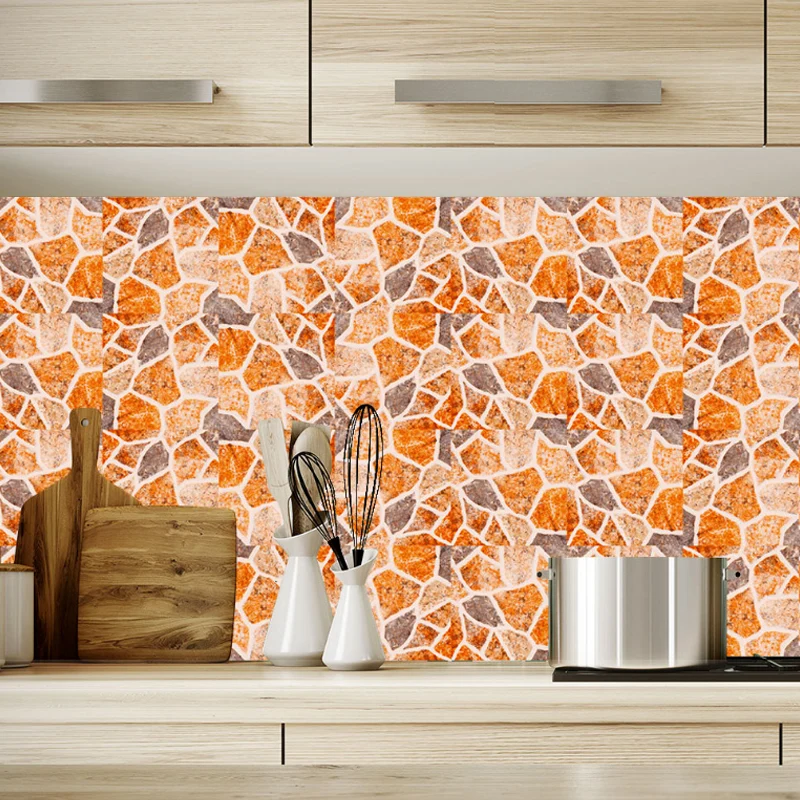 Moderne Tapete Kieselstein-Optik, selbstklebende Wanddekoration für Badezimmer, Orange, 2,4 x 20,3 cm Clearhalo