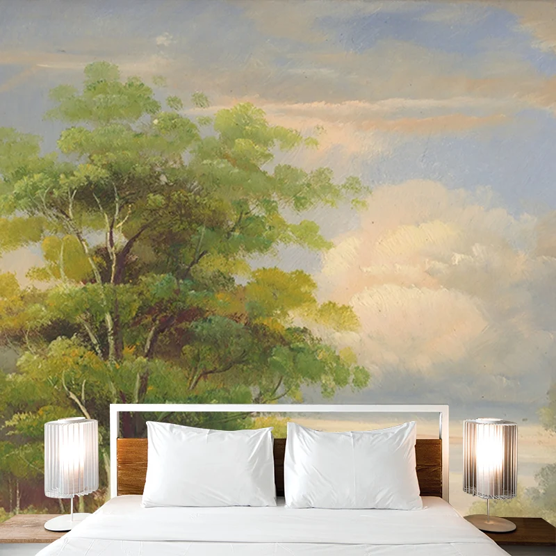 Moderne Tapete mit Birkenbaum, grün-weißes Wohnzimmer-Wanddekor, individuelle Größe Clearhalo