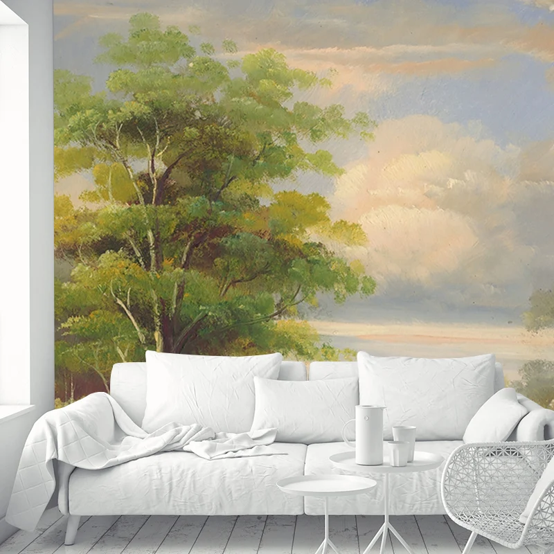 Moderne Tapete mit Birkenbaum, grün-weißes Wohnzimmer-Wanddekor, individuelle Größe Clearhalo